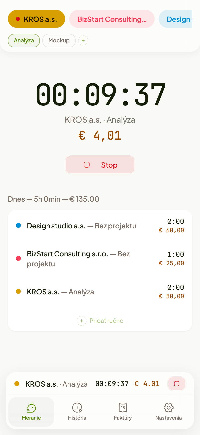 Obrazovka bežiaceho časovača v aplikácii time.
